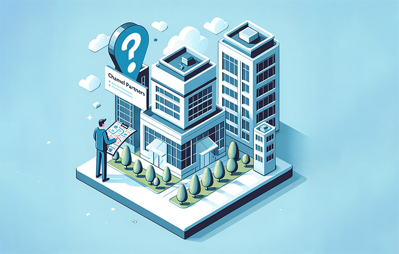 A illustration depicting a man with a map looking for channel partners